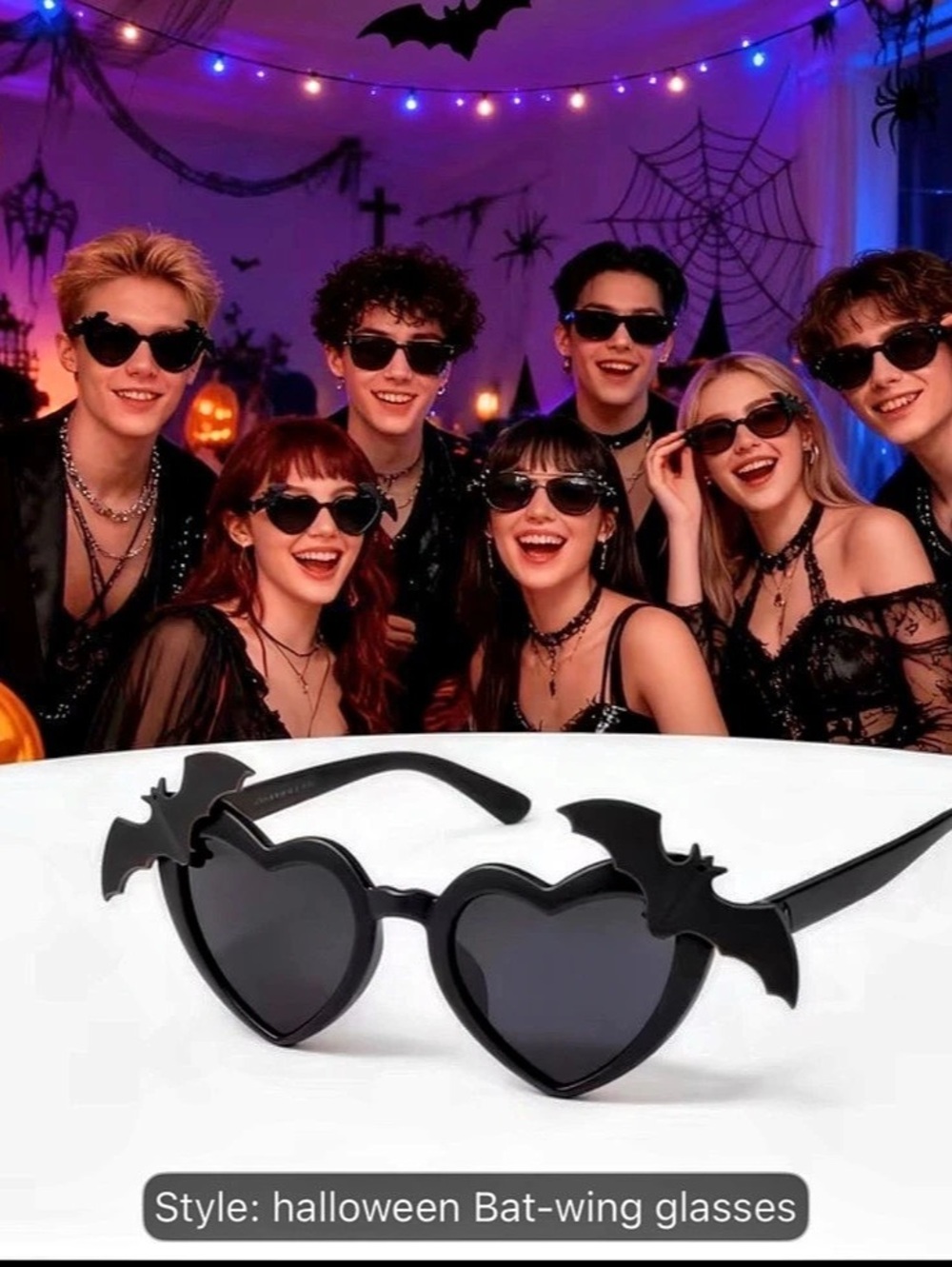 Halloween Bat-wing glasses Heart-Shaped Black